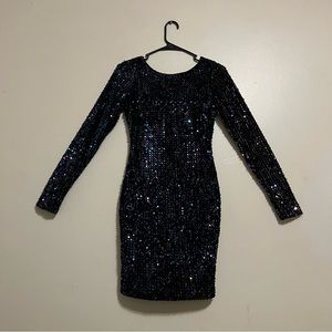 Motel Rocks Black Sequin Long Sleeve Mini Dress
